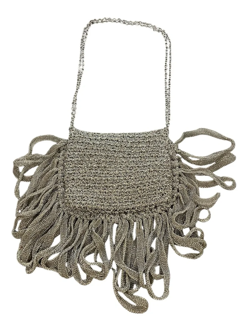 Vtg 1970s/80s Italy Bag Silver Metalic Crochet Chainmail Fringe Winkelman’s